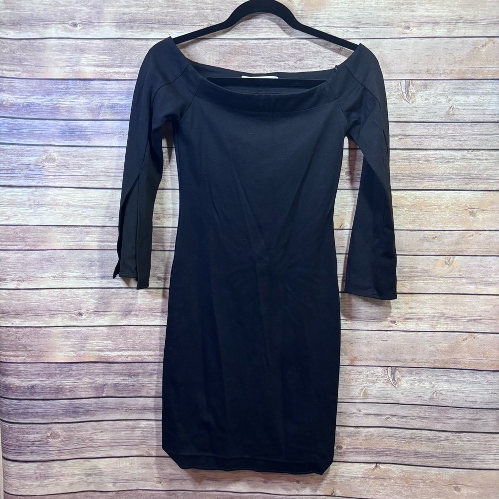 Amanda Uprichard Black Dress Wide Neck Size Small Split Sleeve